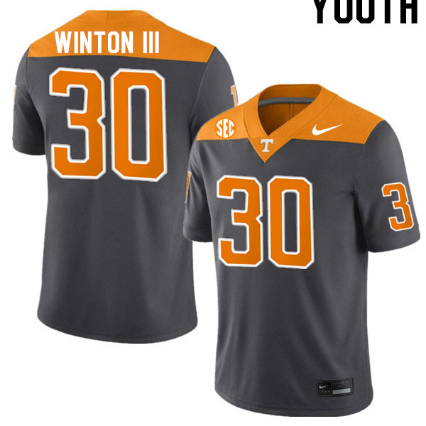 Youth #30 Tommy Winton III Tennessee Volunteers College Football Jerseys Stitched-Anthracite